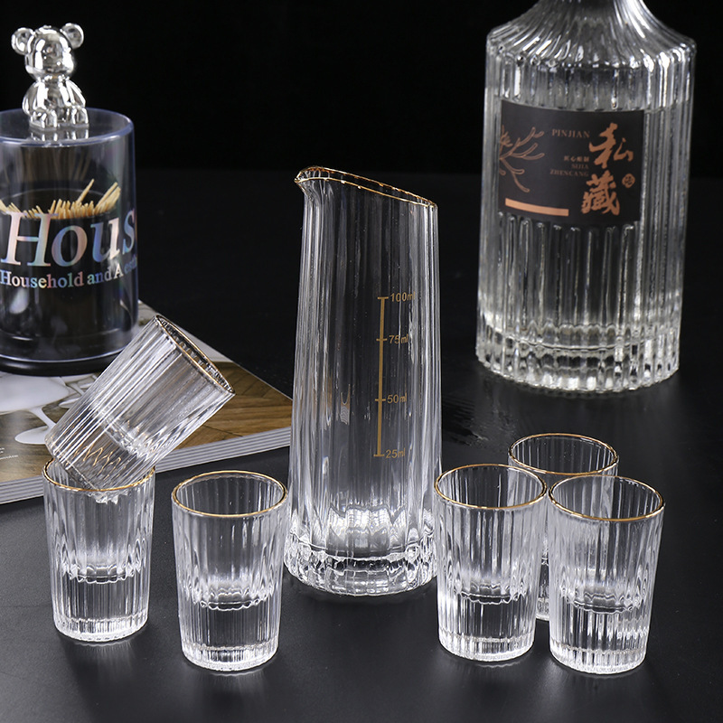 Household Creative Jinshan Crystal Glass Liquor Dispenser Thickeneded Liquor Chinese Gold-Painted Decanter Wine Dispenser