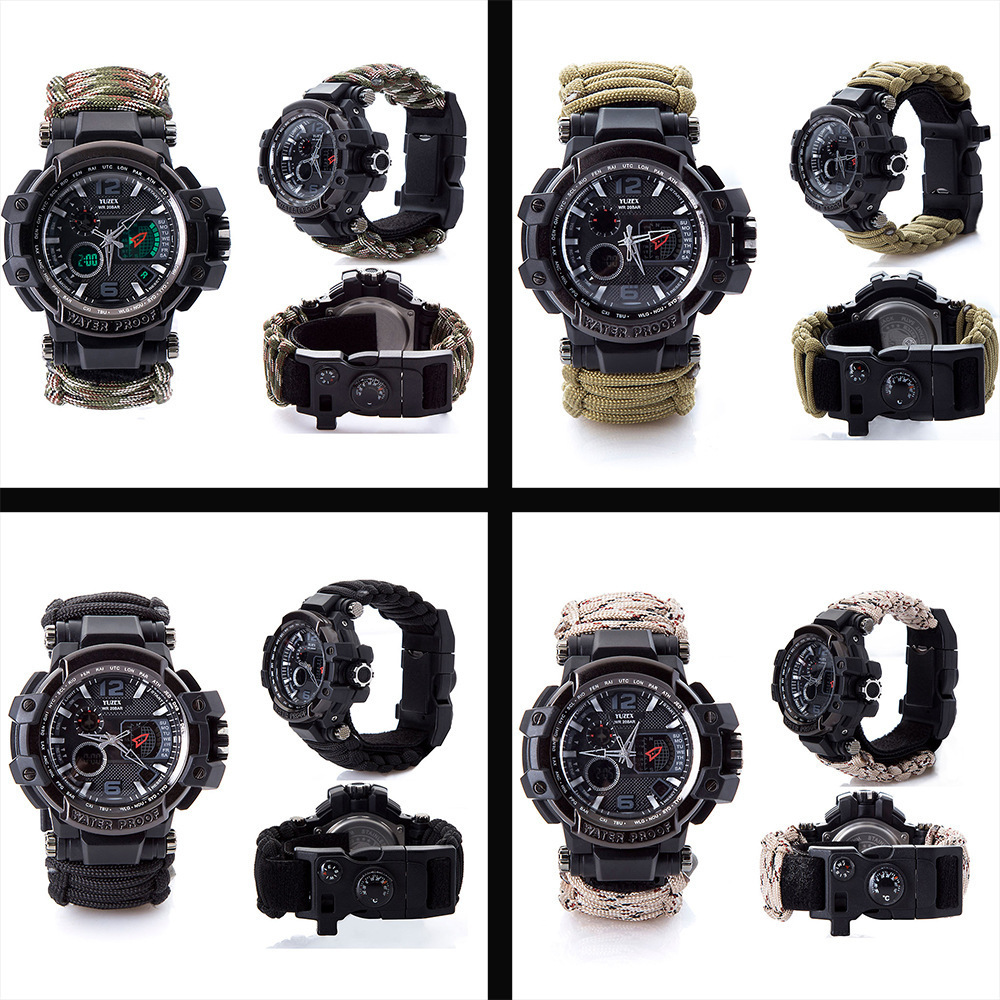 Field Survival Multifunctional Depth Waterproof Watch Large Dial Climbing Umbrella Rope Watch Handmade Woven Life-Saving Watch