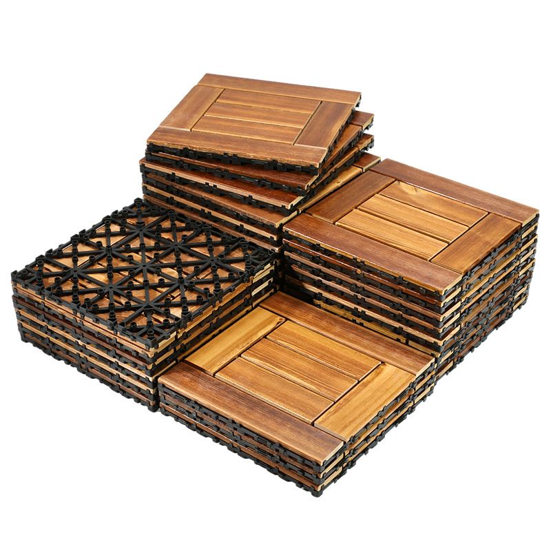 Factory Direct Supply Carbonized Wood Board Balcony Terrace Courtyard Garden Carbonized Solid Wood Flooring Outdoor Assembly Wood Plastic Flooring