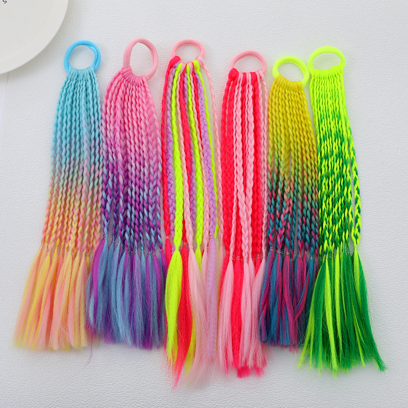 Children's Dreadlock Ponytail, Colorfulful Braided Ponytail, Braided Hair Tie, Boxer Braid, Three-Strand Braid, Dreadlock Extension Braid