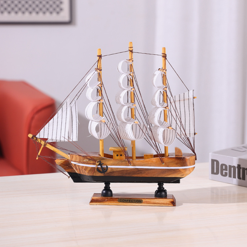 New Mediterranean Sailboat Ornaments Home Living Room Wine Cabinet Bedroom Desktop Ornaments Marine Style Gift Wooden Ship Model