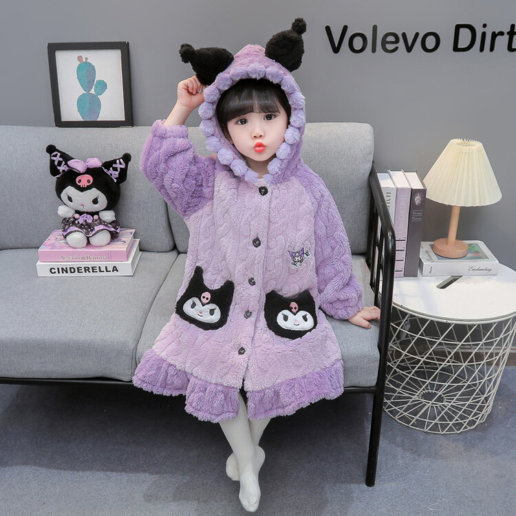 Girls' Nightgown Flannel Pajamas 2025 New Autum Baby Little Girl Coral Velvet Kidsren's Bathrobe Nightgown
