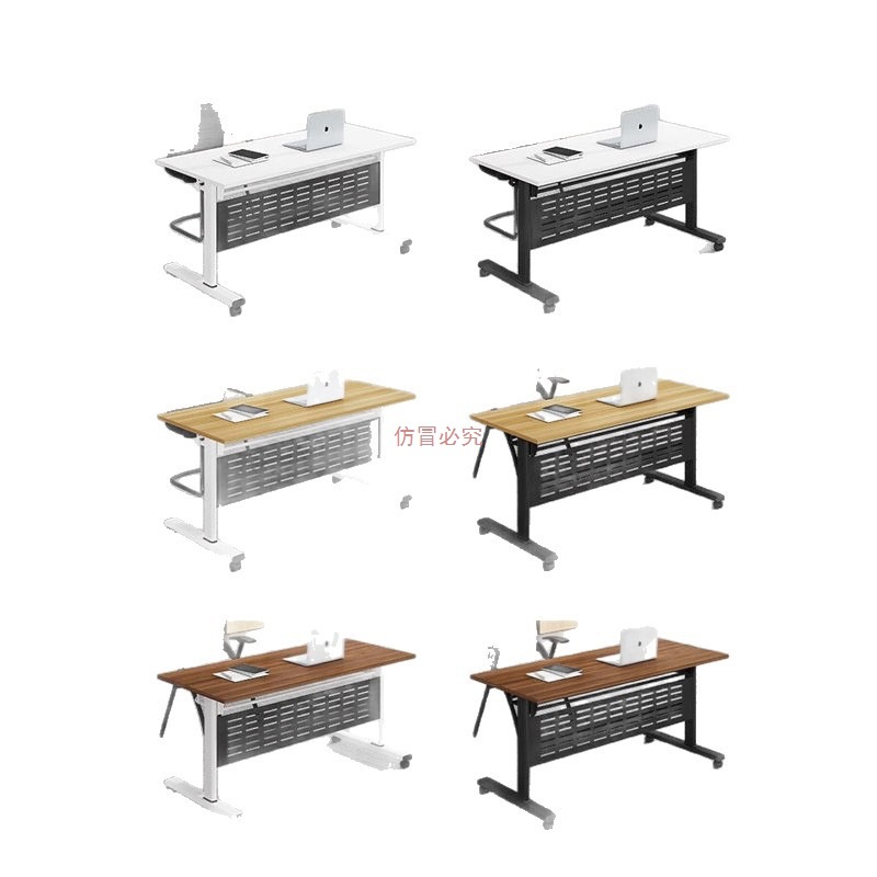 Folding Conference Tables and Chairs, Removable Splicing Long Tables with Wheels, Multi-Functional Office Desks, Training Desks and Chairs Combination
