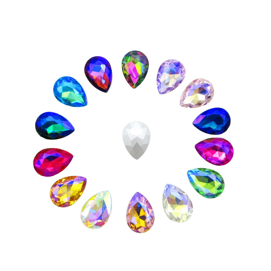 Water Drop Rhinestones, Colored Glass Rhinestones, Super Shiny Pointed-Back Shaped Rhinestones, DIY Bag Decoration Rhinestones, Clothing Decoration Accessories Wholesale