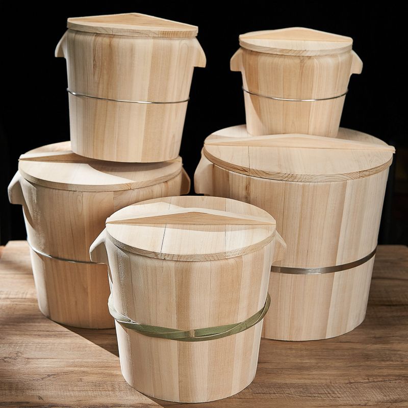 Steamed Rice Barrel Household Commercial Large small size Rice Bamboo Wooden Handmade Fir Barrel Kitchen Restaurant Commercial Barrel Rice