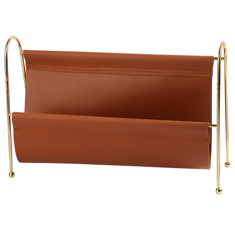 Nordic Simple Metal Leather Magazine Rack Simple and Convenient Bookshelf Information Rack Single and Double-Sided File Rack Factory Supply
