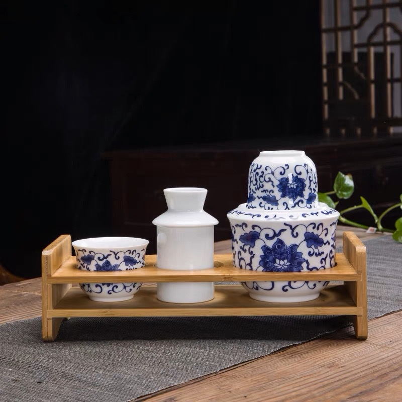 Household ceramic wine set suit warm yellow wine wine warmer antique Chinese white wine glass hot wine pot half jin two Liang