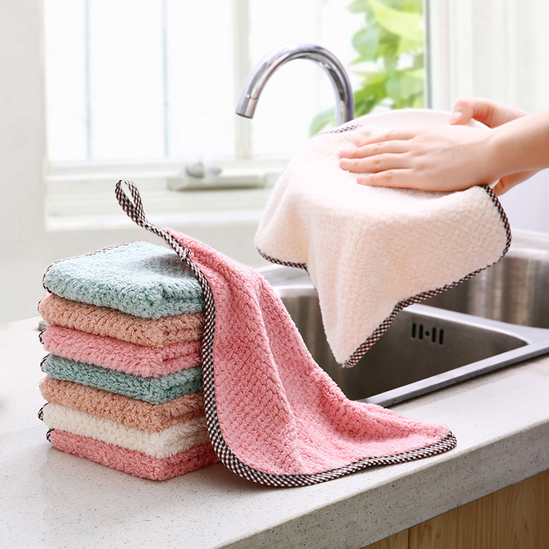 Thickened Cationic Water Ripple Dish Cloth Kitchen Cleaning Oil-free Coral Fleece Dish Cloth Wipe Table No Hair