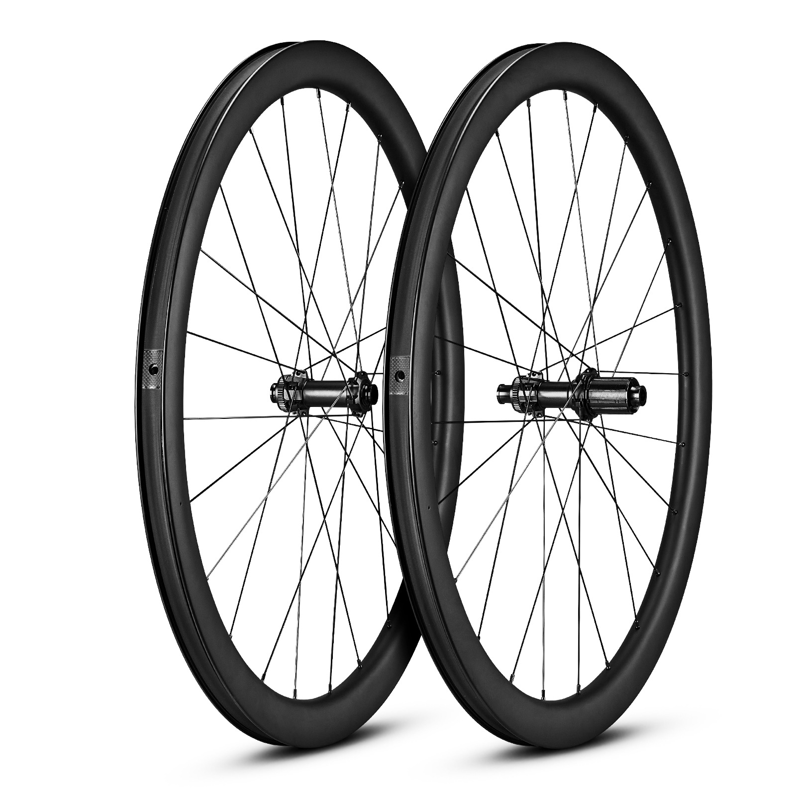 Unlabeled Road Bike Carbon Fiber Wheel Set 700C Center Lock Disc Brake 45-Blade Carbon Fiber Wheel Set Thru-Axle Hub