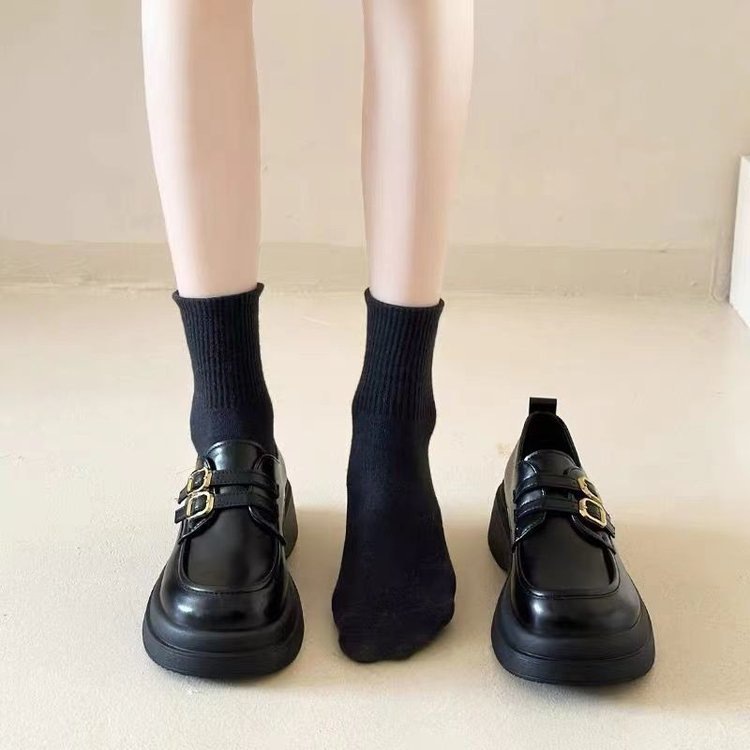 2025 Autumn British Style Small Leather Shoes Women's New Height Increasing Loafers Women's Thick-Soled Single Shoes Female Students Mary Jane Shoes