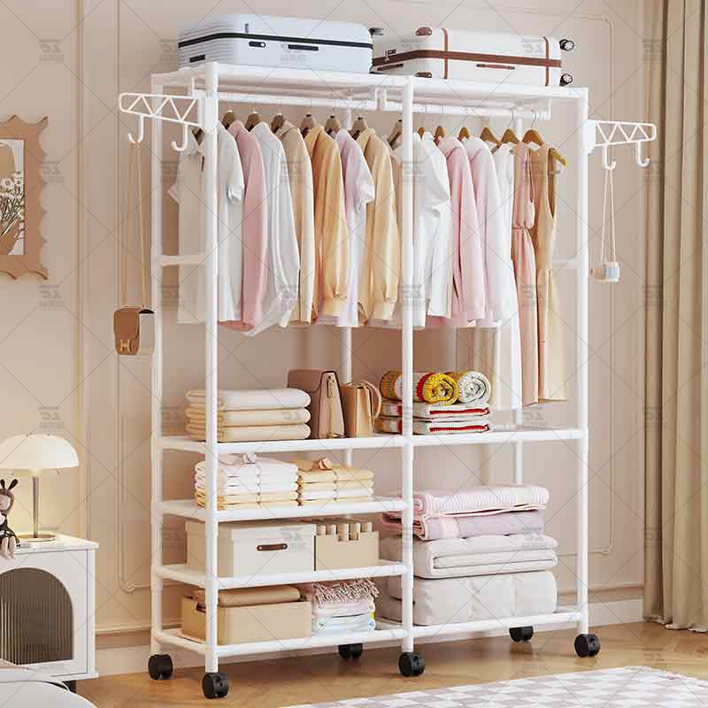 Simple Multifunctional Coat Rack Floor-Standing Double-Row Clothes Rack Clothes Hanger Clothes Drying Rack Bedroom Home Reinforced Clothes Rack