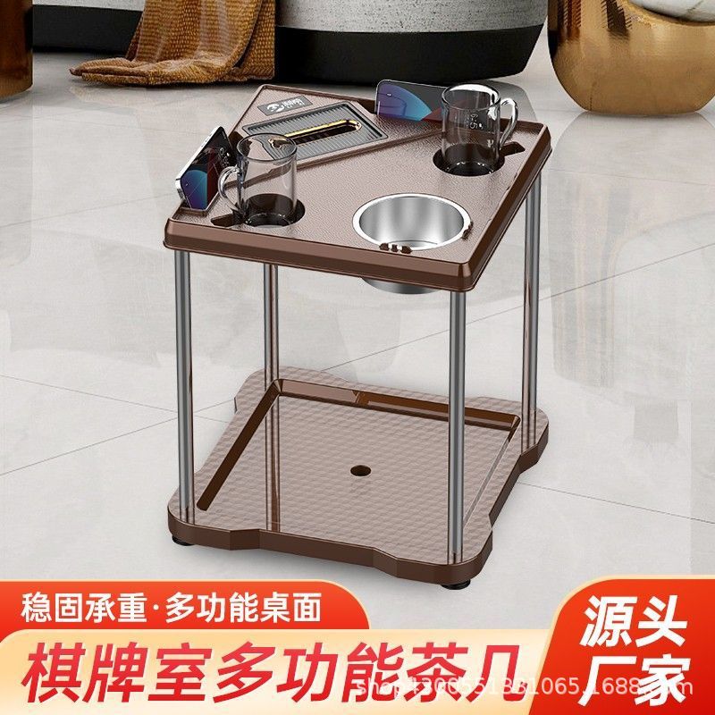 Стол для махjong, кофейный столик, чайная полка, шахматы и карты, маленький кофейный столик рядом с махjong машиной, пепельница, подстаканник, чайный стол