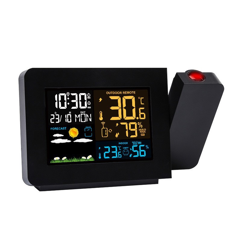 Indoor and Outdoor Temperature and Humidity Meter 3391 Multi-Function Projection Alarm Clock Weather Clock Color Screen Weather Forecast Projection Digital Clock