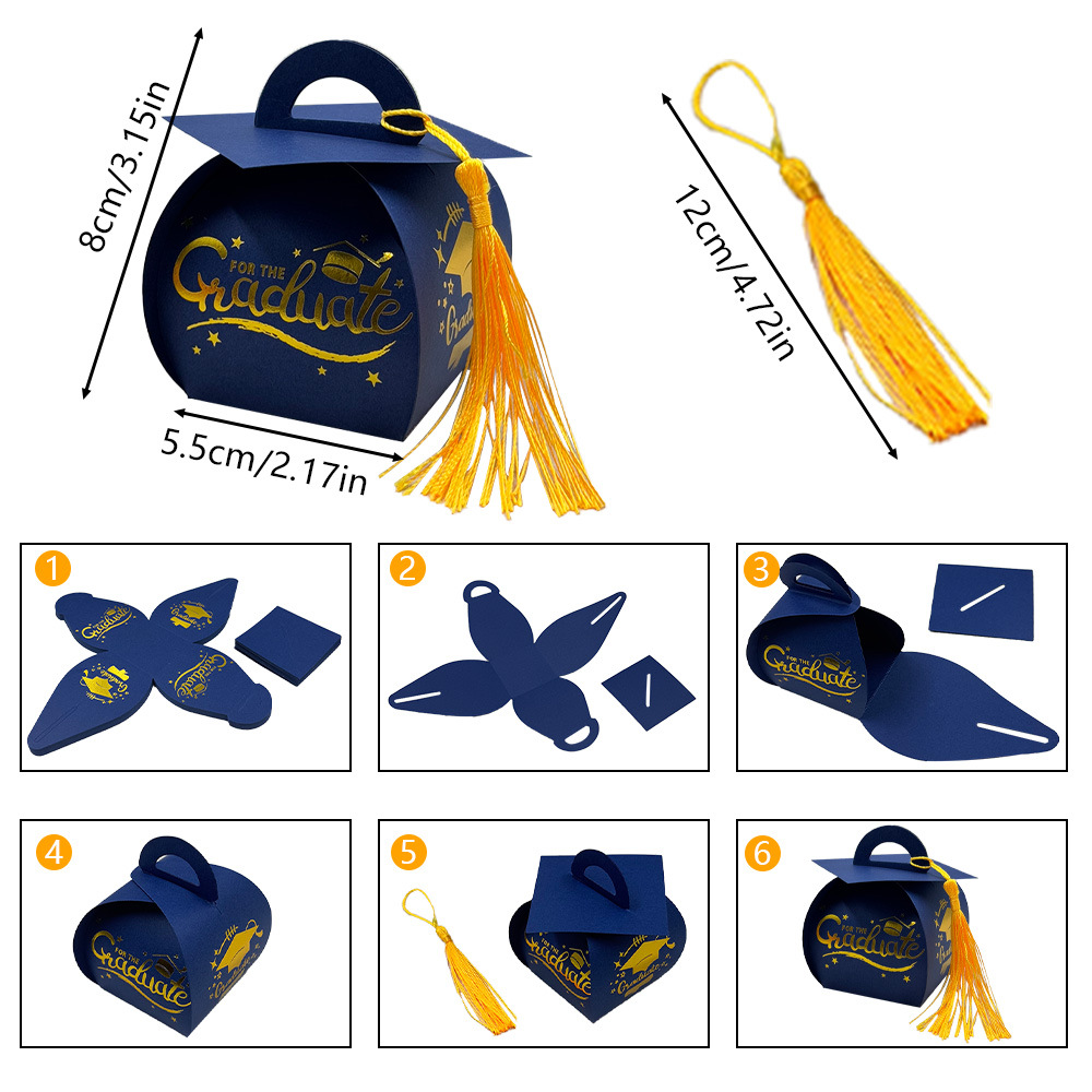 2025 Graduation Season Doctor's Hat Box Graduation Party Surprise Candy Packaging Box Creative Bronzing Tassel Box Hot Selling
