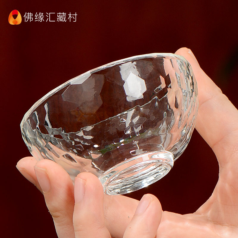 White Crystal Bowl Heat Resistant Transparent Mini Small Glass Eight for Home Buddha Water Supply Cup for Buddha