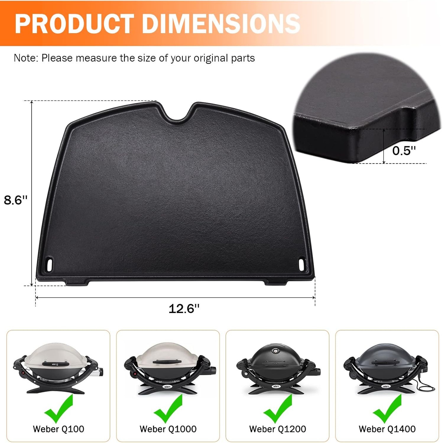 Популярная чугунная сковорода Amazon 6558, подходит для Weber Q1000 Q1200 Q1400 Q120 Q140