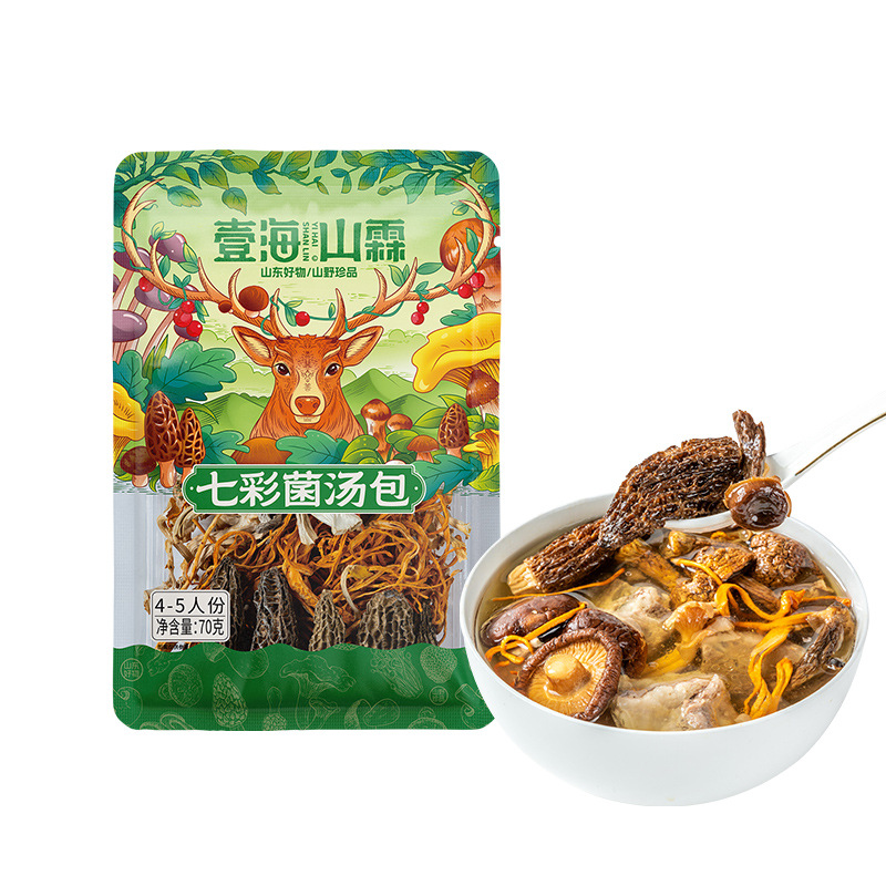 Yihai Shanlin Colorful Mushroom Soup Package Shanzhen Mushroom Dry Goods Qizhen Soup Package Morchella Chicken Oil Mushroom Soup Material