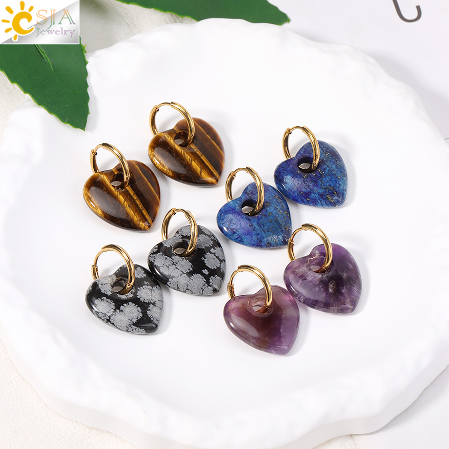 European and American Fashion New Natural Crystal Stone Heart Earrings Fresh Girl Heart Pendant Earrings Earrings Earrings