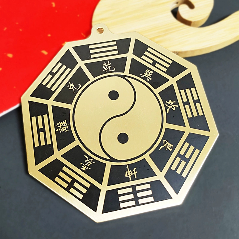 Large Copper Gua Sha Mirror Convex Mirror for Home Yin Yang Tai Chi Diagram Door Hanging Balcony Window Concave Mirror Copper Convex Lens