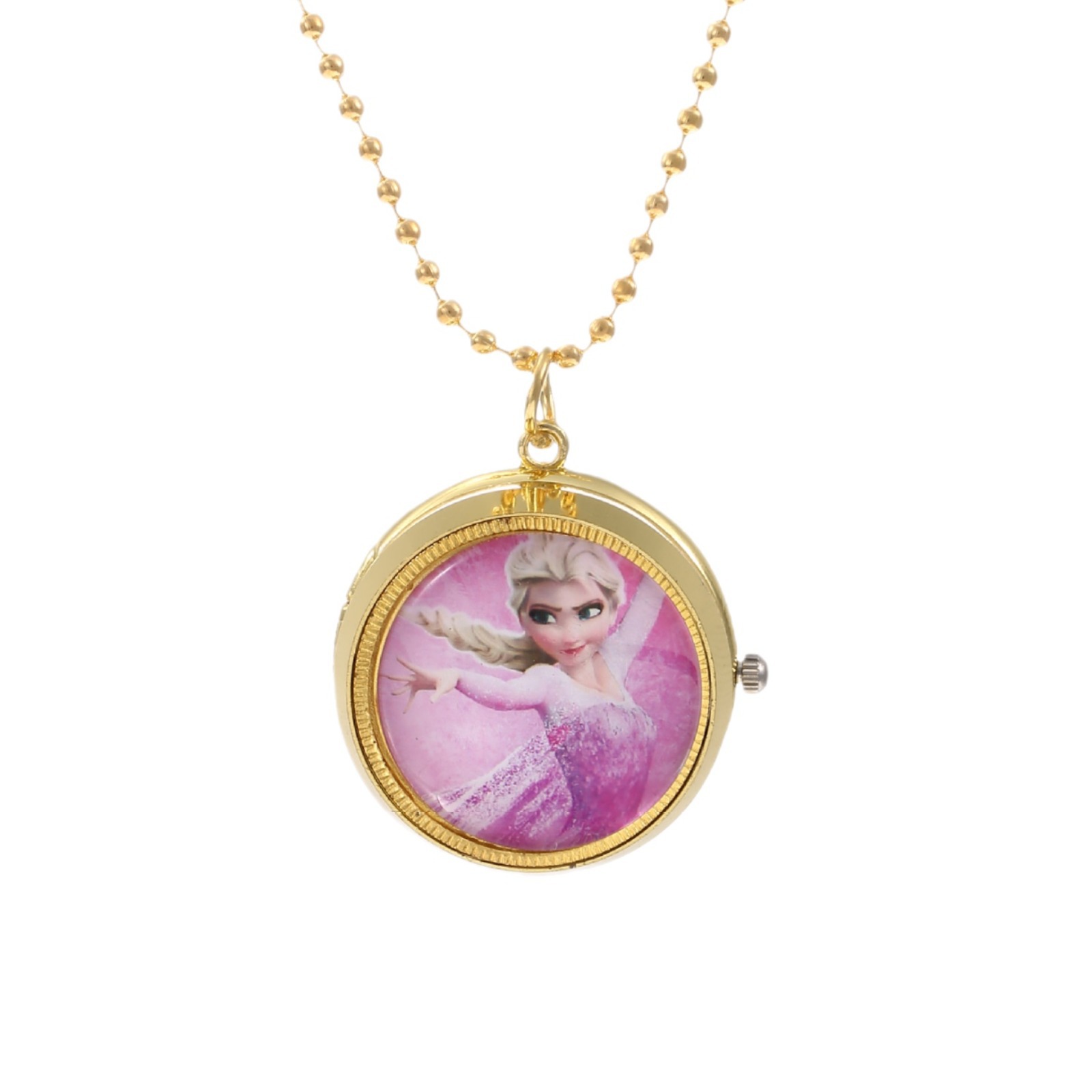 Cartoon Rotating Pocket Watch Children's Student Gyro Rotating Quartz Hanging Watch Retro Flip Necklace Animation Peripheral Pendant