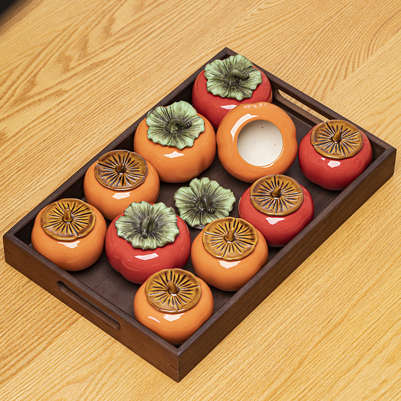 Trumpet All Things Good Ceramic Sealed Simulation Persimmon Pot Persimmon Tea Pot Wedding Candy Pot Candy Pot Candy Box
