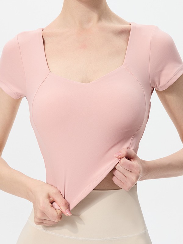 2025 Spring Sports Short-sleeved Women's One-piece Cup Fitness Running T-shirt Sexy Backless Slim-fit Yoga Clothes for Outer Wear