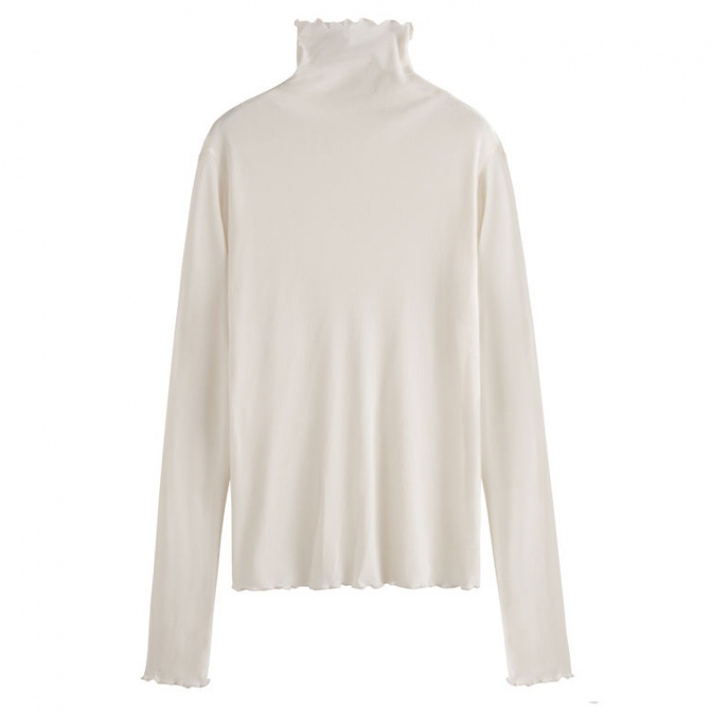 Solid Color Wood Edge Base Shirt Vintage High Collar Mesh Top Fairy Long Sleeve Lace Base Shirt Women's Autumn and Winter