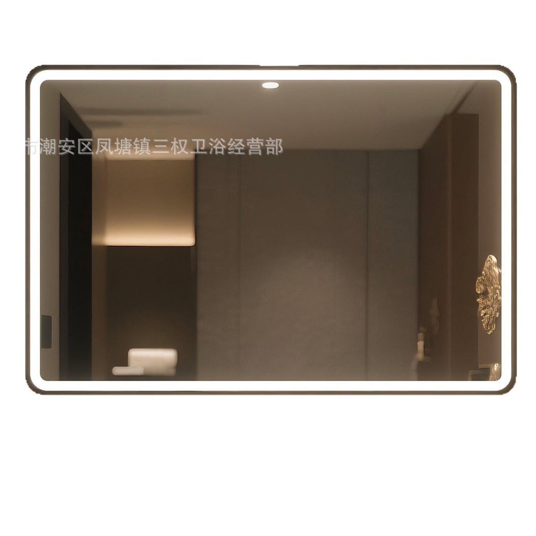 [Hello Hotel] Same Style Cross-Border Apartment Framed Rounded Square Mirror, Illuminated Bathroom Mirror, Wall-Mounted Smart Mirror