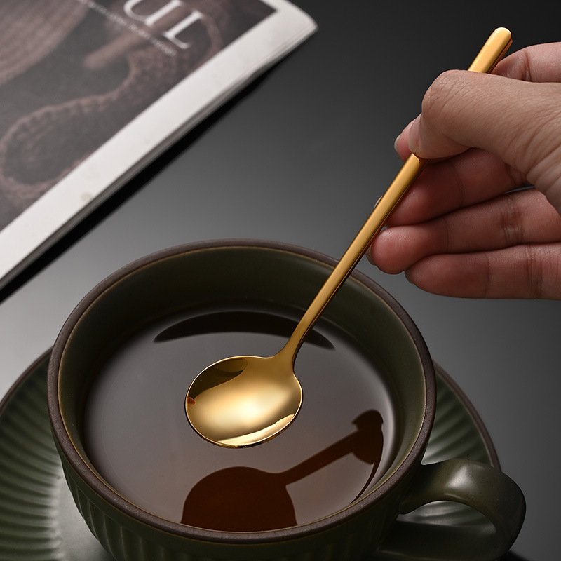 304 Stainless Steel Spoon Long Handle Coffee Spoon Small Round Spoon Bird's Nest Dessert Spoon Honey Spoon Mug Stirring Spoon