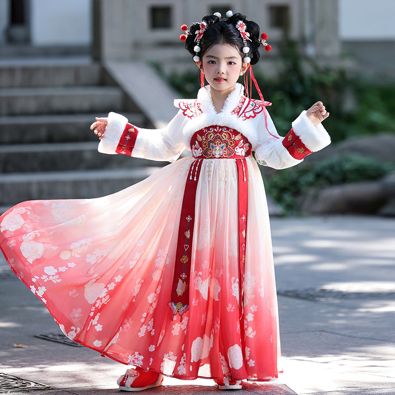 Girls Han Dynasty Skirt Winter Dress 2025 New Velvet Skirt Kidsren's Chinese Style Ancient Costume Princess Skirt Fairy Spirit