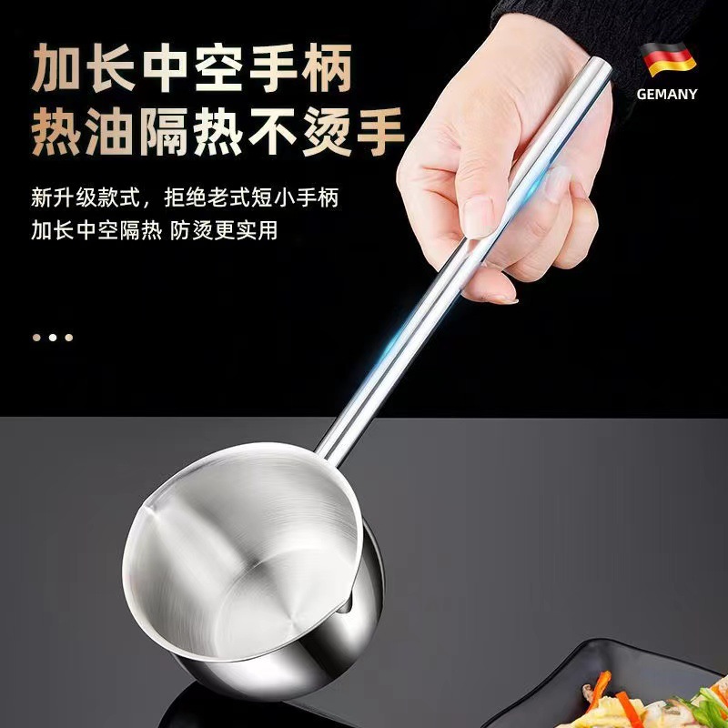 Long-Handled Stainless Steel 200ml 300ml Mini Oil-Draining Frying Pan, Portable Smokeless Frying Pan