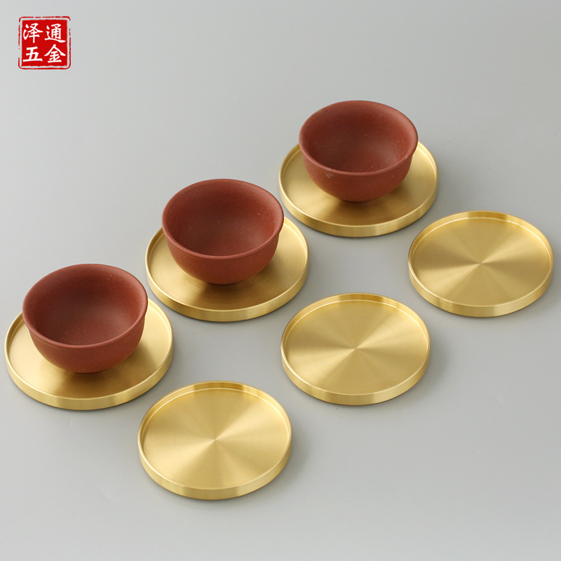 Brass Tea Cup Pad Tea Holder Household Kung Fu Tea Set Tea Ceremony Parts Heat Insulation Pad Zen Chinese Style Mat Wholesale