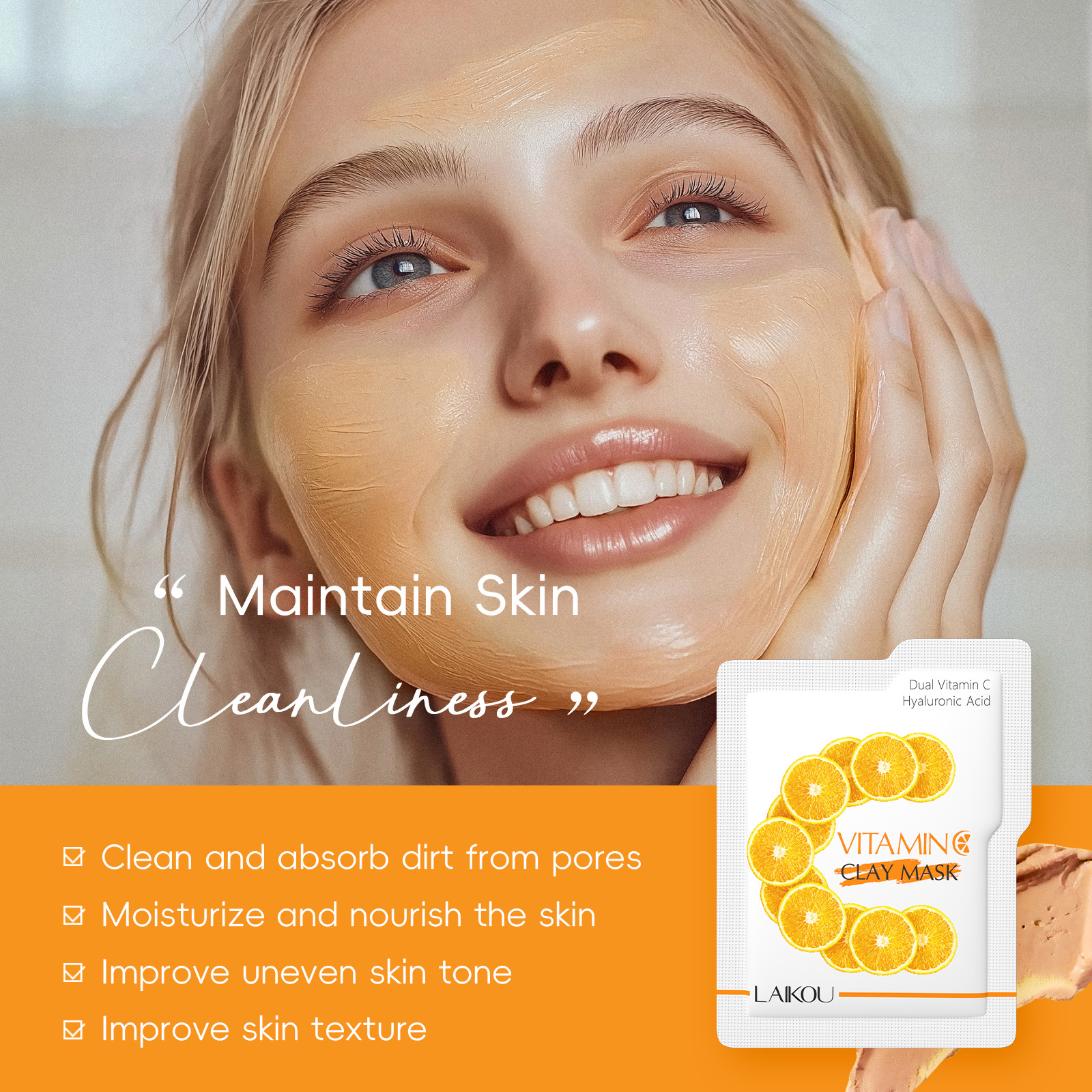 Cross-Border Spot New Product Laikou Vitamin C Mud Mask Sheet 5g Single Piece Cleansing Pores Smear Mask Export