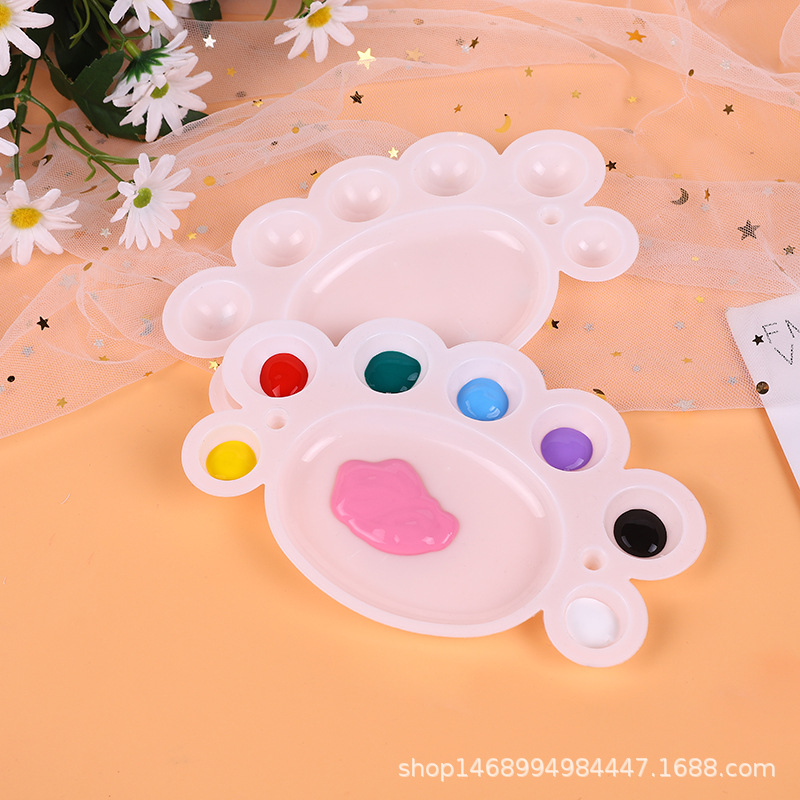Wholesale plum color palette white small feet plastic paint box acrylic watercolor gouache children's painting paint tray