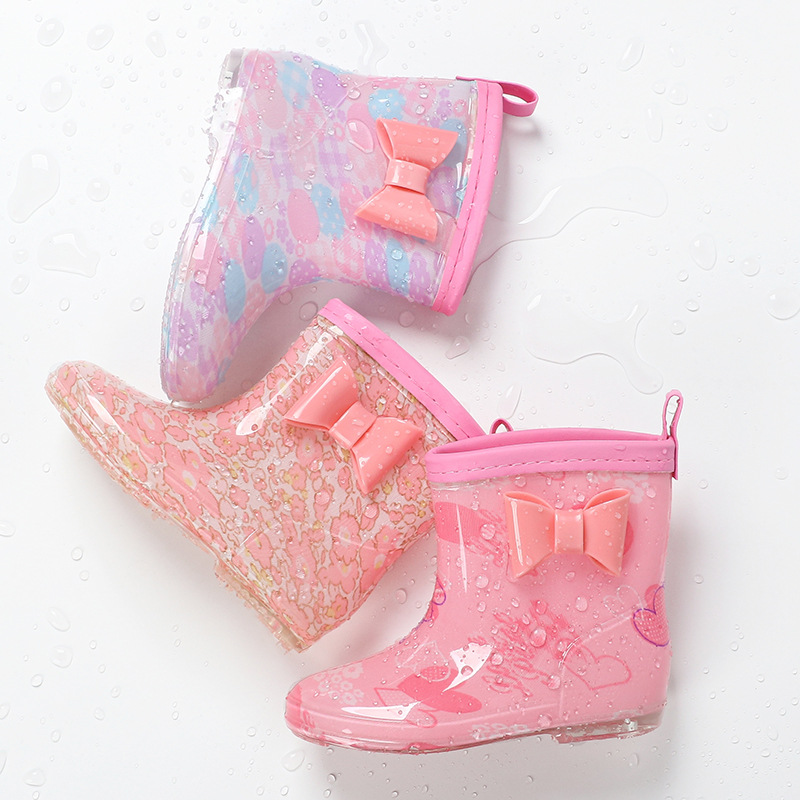 Cross-border export of new flower cloth children's rain boots in stock rain boots baby non-slip waterproof shoes four seasons a generation of hair