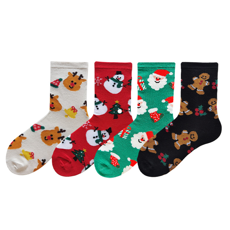 2024 autumn and winter socks women's mid-barrel Christmas socks cute cartoon snowman elk socks red socks Christmas socks ins