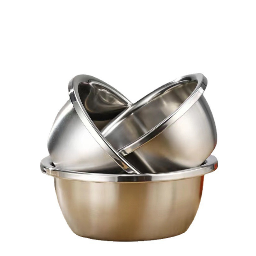 European-Style Large Stainless Steel Cooking Bowl with Rim, Rice Sieve, Draining Seasoning Jar, Household Kitchen Egg-Beating Bowl, Baking and Mixing Bowl