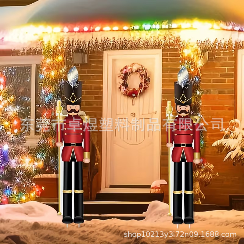 Cross-Border New Christmas Floor Sign Outdoor Courtyard Nutcracker Soldier Decoration Party Hollow Board Sign