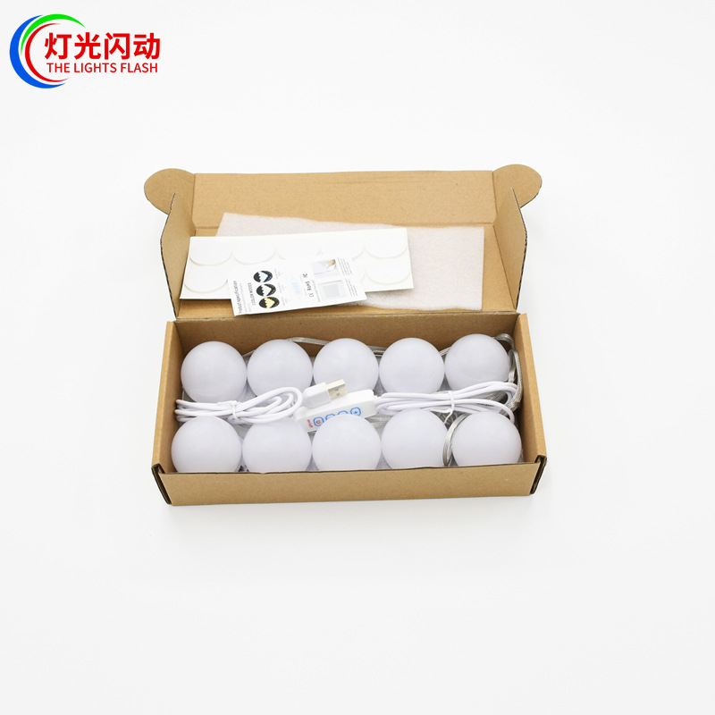 New Hollywood Accessible Luxury Mirror Headlight Four-Button Three-Tone Dimming Indoor Fill-In Light Artifact 45mm Bubble Shell Makeup Light