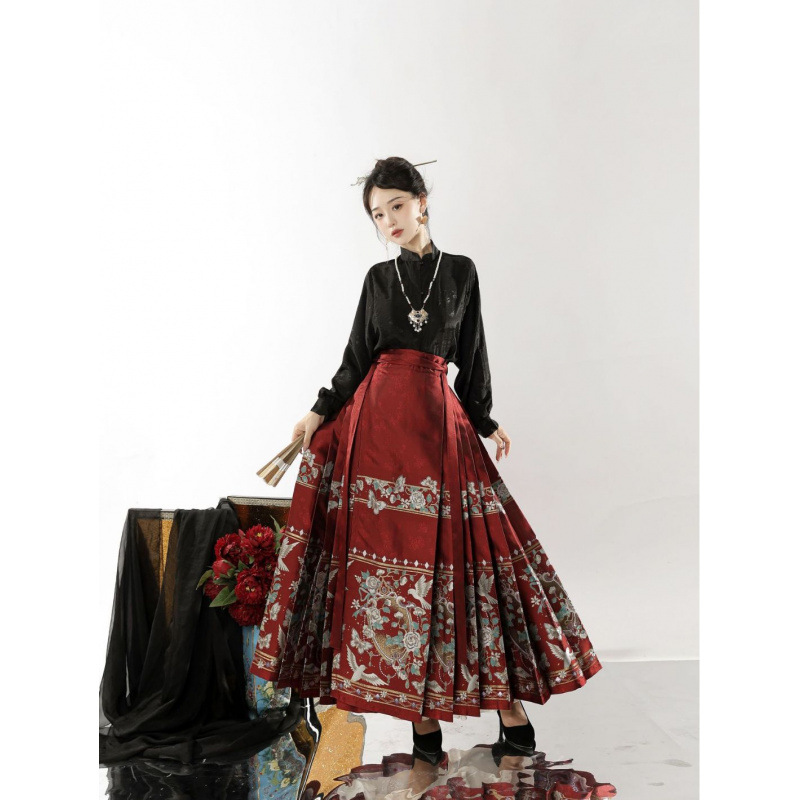 【Sutra of the Bodhisattva】Ma Mian Skirt with Brocade Embroidery, Elegant and Slimming, New Chinese Style for Daily Commuting Women