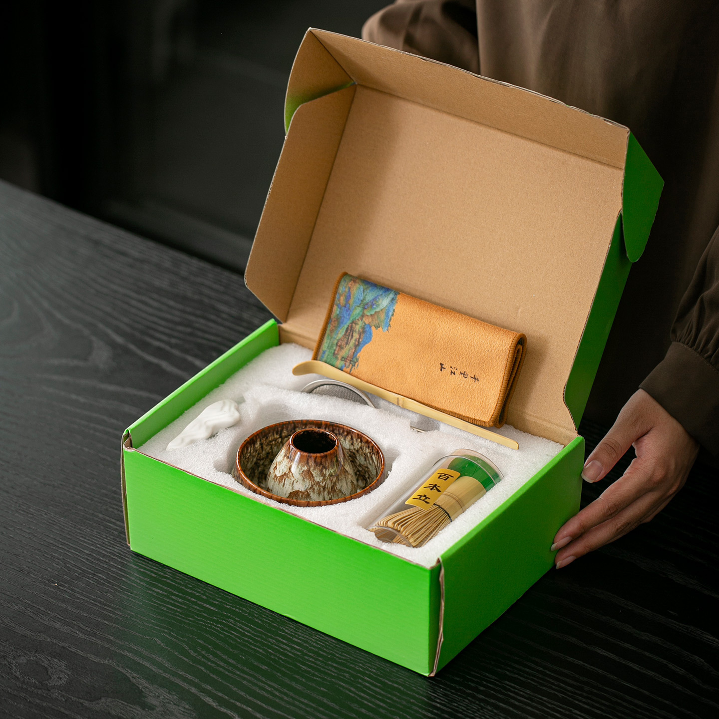 Cross-Border Exclusive Amazon Ins-Style Japanese Ceramic Matcha Tea Bowl Tea Whisk Tea Art Set Baibenli