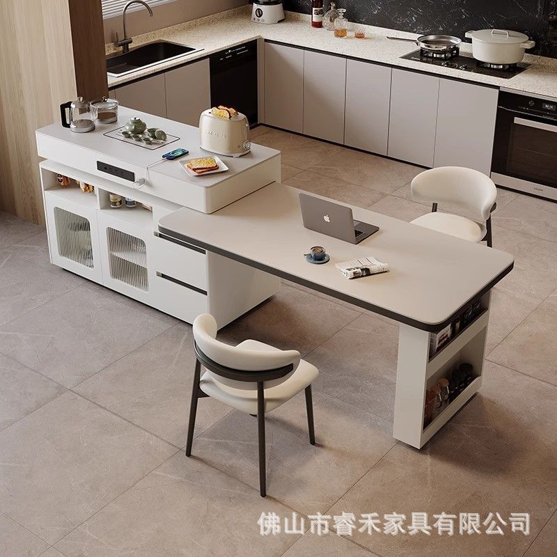 New Island Table Simple Dining Table Integrated Slate Small Apartment Retractable Multi-Functional Island Rotating Home Bar Table