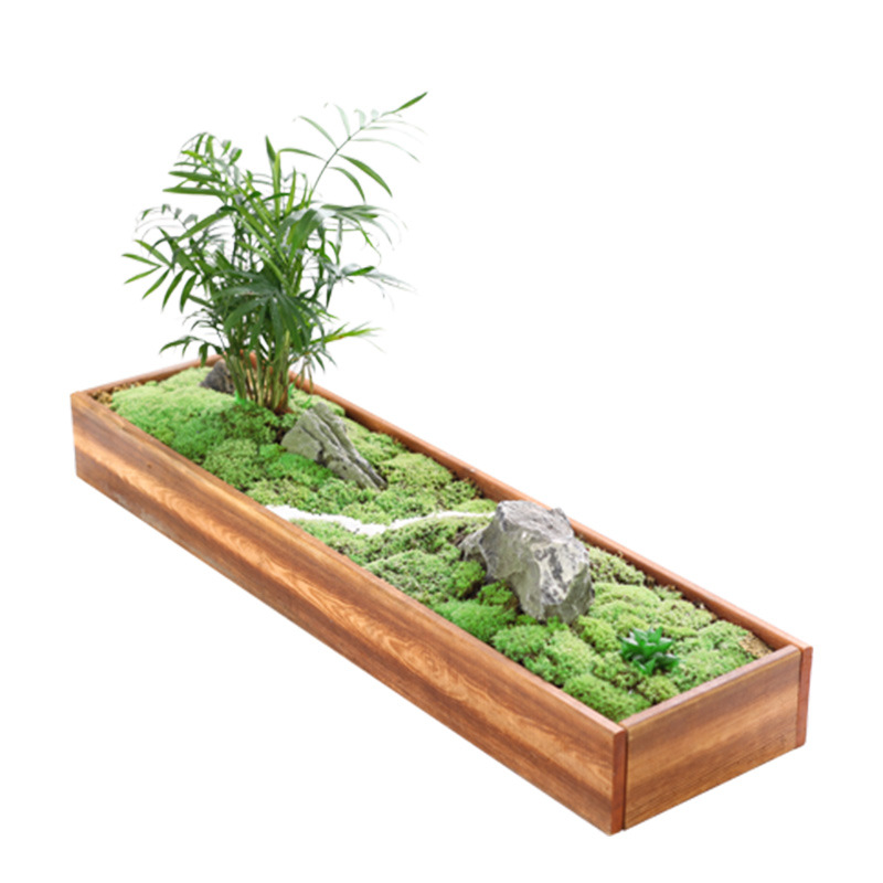 Outdoor Anti-Corrosion Wooden Flower Box Rectangular Courtyard Carbonized Wood Flower Pot Succulent Flower Trough Outdoor Balcony Vegetable Planting Pot Flower Pot