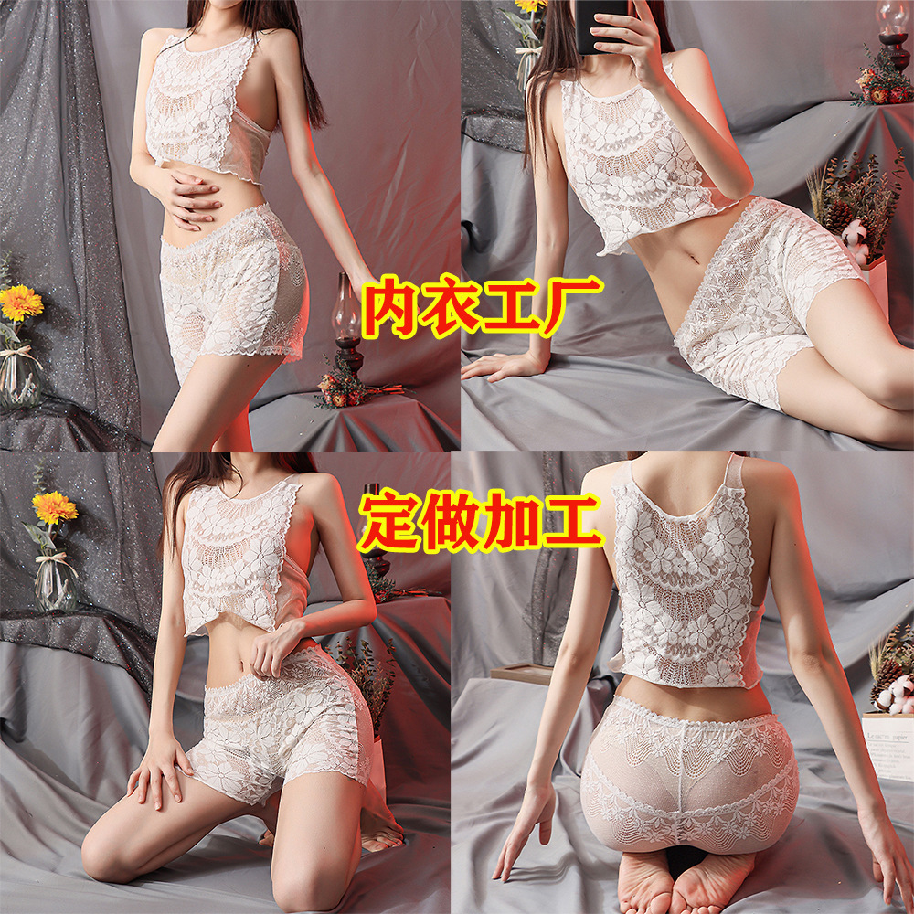 Кросс-бордерный кружевной топ для ношения под одеждой комплект леггинсов 9985 пижамы с подтяжками боксеры кружевные шорты
