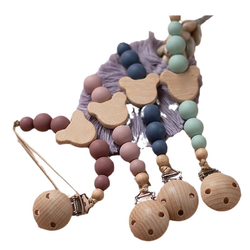 INS Nordic Style Maternal and Infant Products Pacifier Beech Wood Silicone Pacifier Chain Amazon Foreign Trade Anti-drop Chain