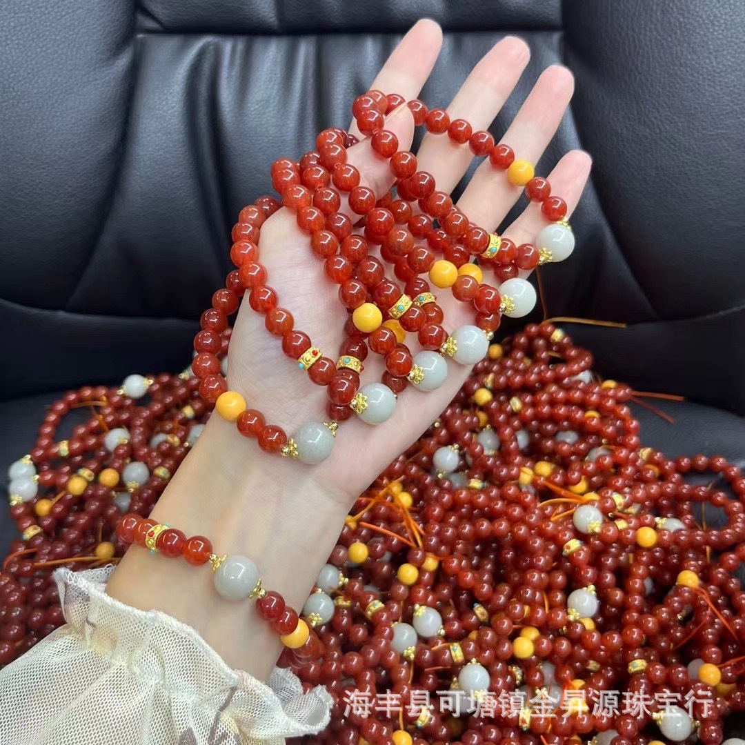 Natural Red Agate Bracelet Southern Red Bracelet Hetian Jade Beeswax Ancient Gold Summer Fashion Birthday Gift Live