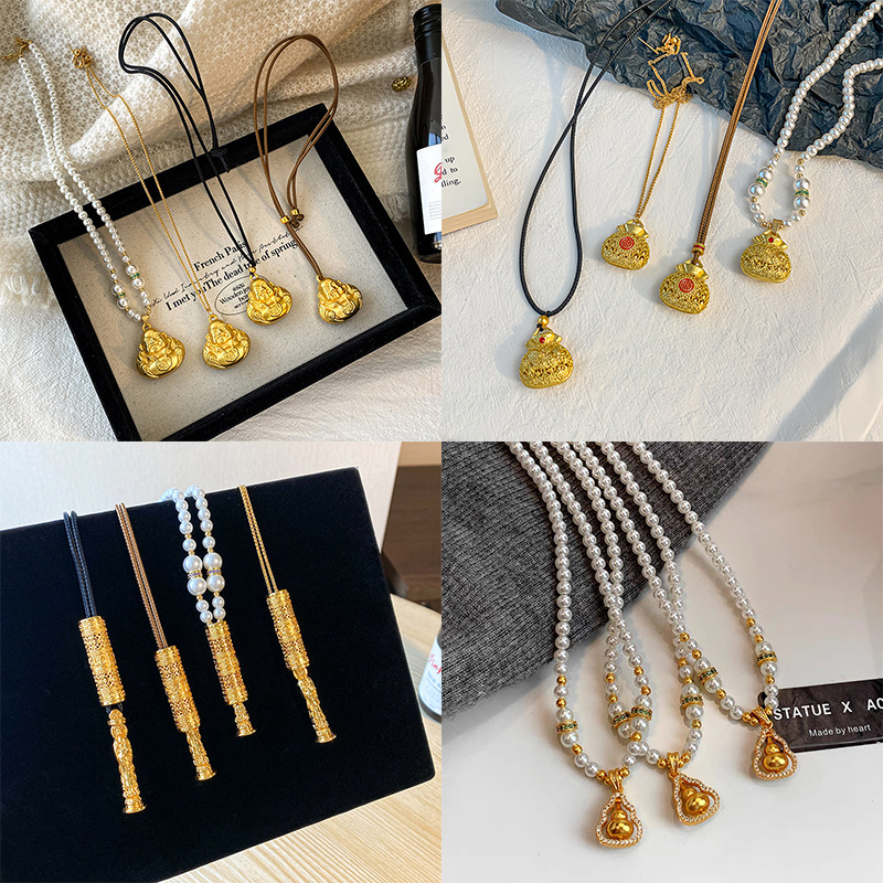 Золотистое ожерелье для женщин, винтажный модный универсальный кулон с высококлассным дизайном, цепочка для свитера, аксессуар для одежды