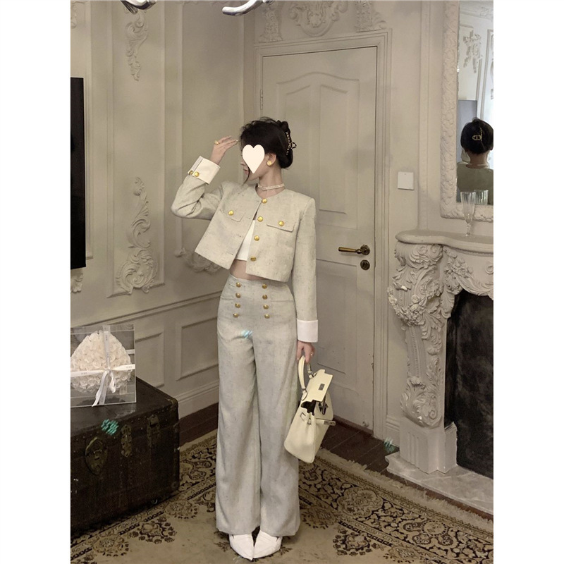 Элитный женский костюм с ароматом в стиле французской моды, весенне-осенний наряд, легкий роскошный жакет и брюки, два предмета