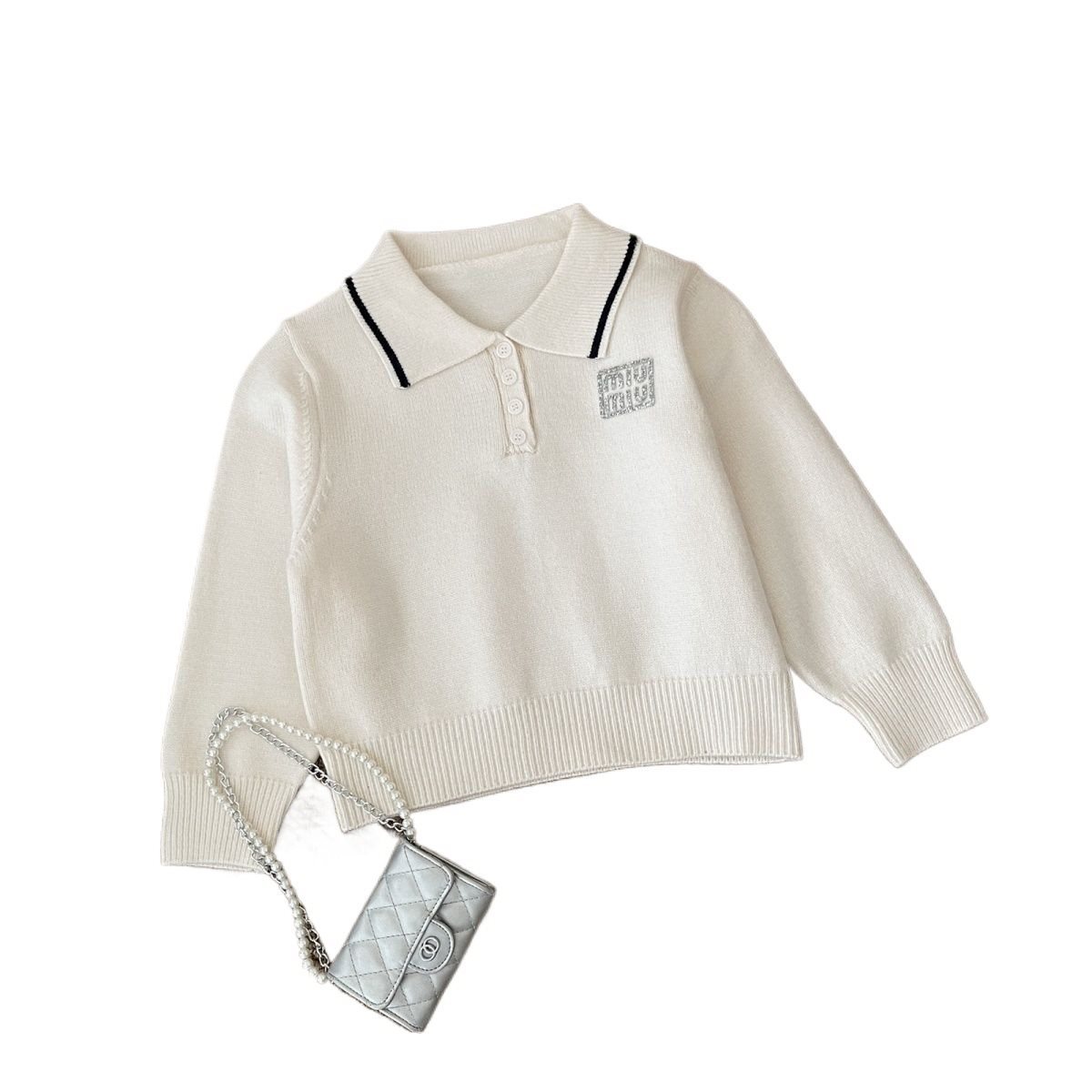 Boys' Sweater 2025 Autumn/Winter New Turn-Down Collar Knitwear Off-White Navy Blue In-Stock Casual Rabbit Fur