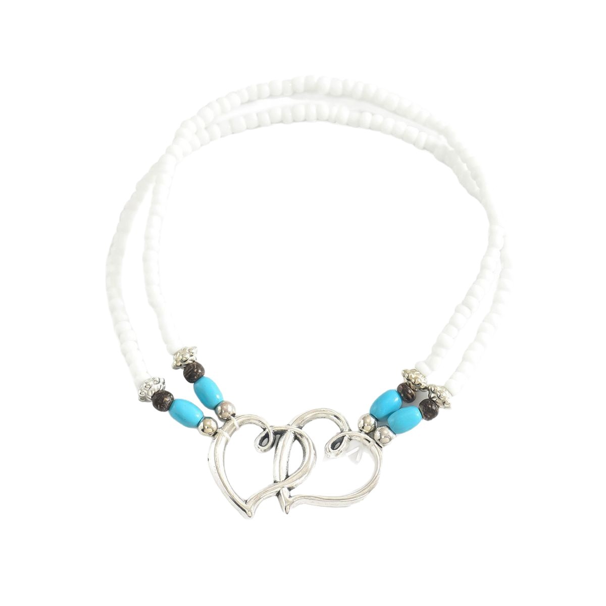 Cross-border European and American fashion design turquoise rice beads coconut shell multi-layer heart-to-heart anklet Valentine's Day love foot ornaments